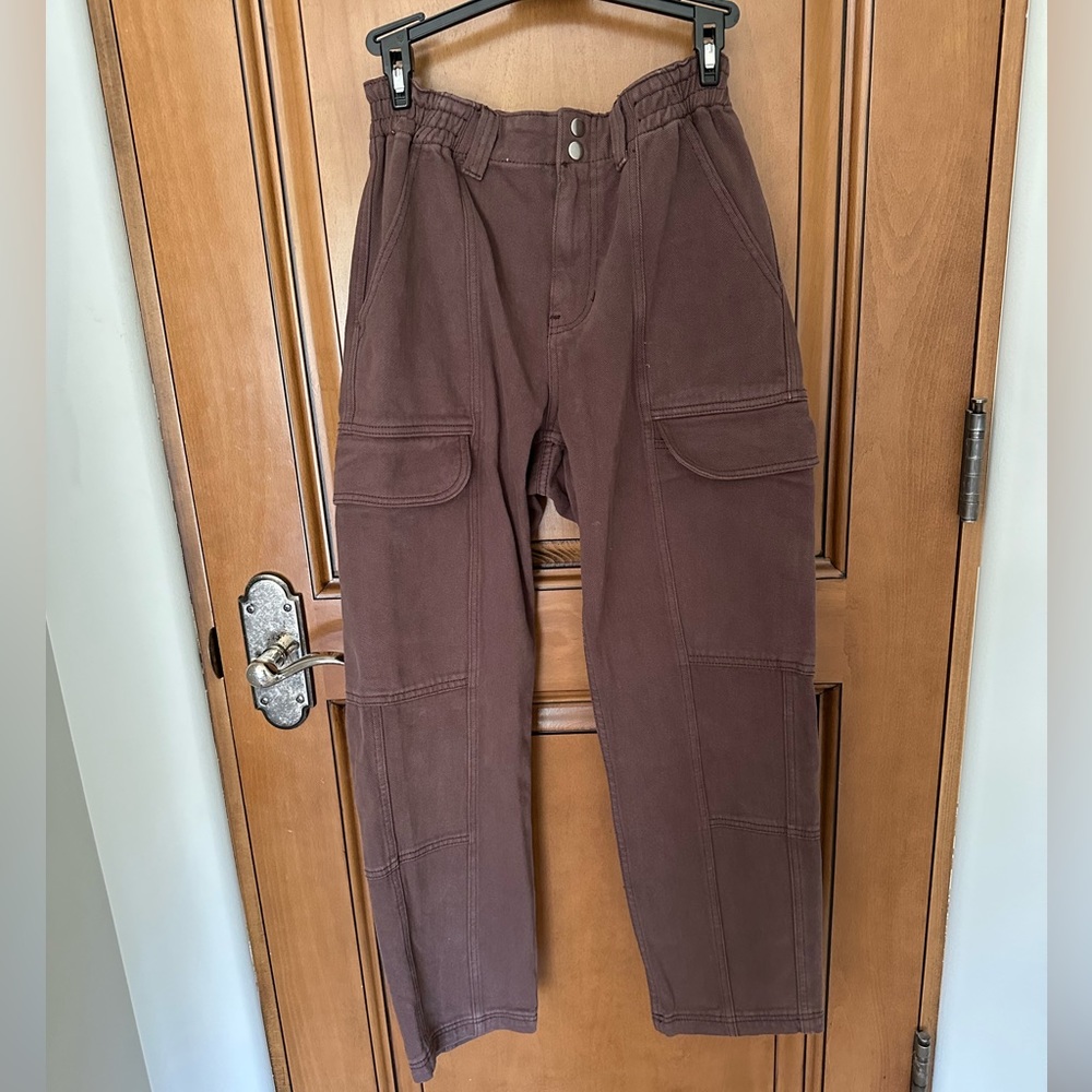brown elastic waist cargo pants